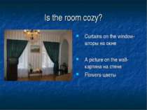 Is the room cozy? Curtains on the window- шторы на окне A picture on the wall...