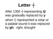 Letter ʒ After 1300 ʒ representing /j/ was gradually replaced by y when ʒ rep...