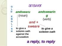 answer O L D E N G L I S H andswaru (noun) andswearing (verb) and + sweare to...