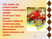 Тобі, Україно, мій славний народе, Складаю я пісню святої свободи. Усі мої си...