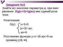 Завдання №3 Знайти всі значення параметра а, при яких рівняння 2lg(x+3)=lg(ax...