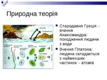 Природна теорія Стародавня Греція –вчення Анаксімандра: походження людини з в...