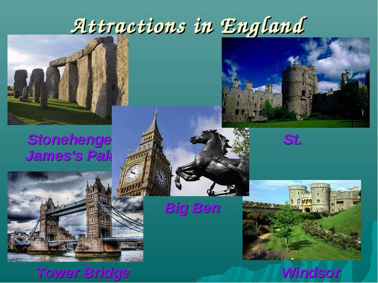 Attractions in England Stonehenge St. James's Palace Tower Bridge Windsor Cas...