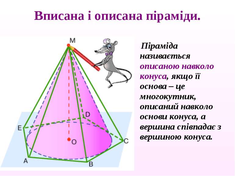 Піраміда називається описаною навколо конуса, якщо її основа – це многокутник...