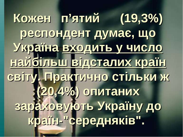 Кожен п’ятий (19,3%) респондент думає, що Україна входить у число найбільш ві...