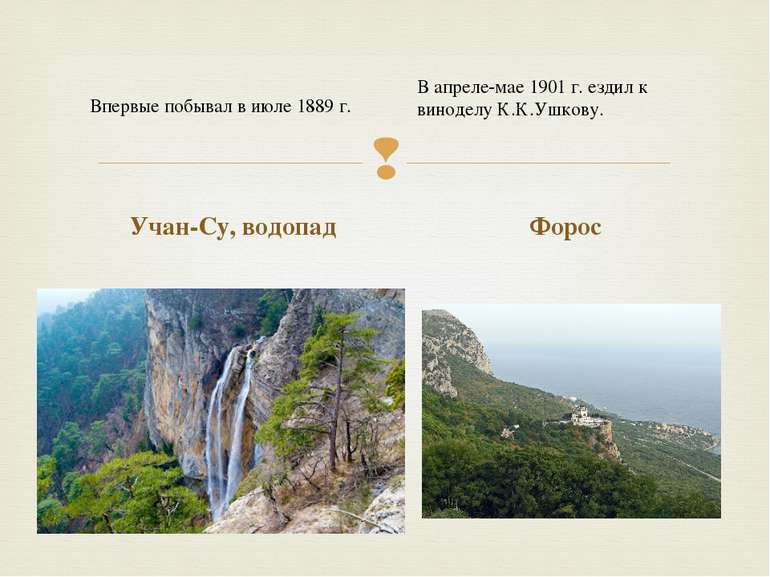 Учан-Су, водопад Форос В апреле-мае 1901 г. ездил к виноделу К.К.Ушкову. Впер...