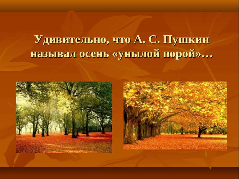 Дивно, що А. С. Пушкін називав осінь «сумною порою»...