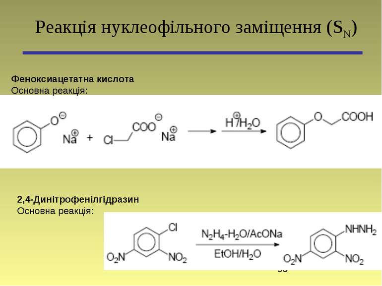 Феноксиацетатна кислота Основна реакція: Реакція нуклеофільного заміщення (SN...