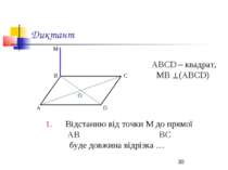 Диктант АВСD – квадрат, МВ (АВСD) 1. Відстанню від точки М до прямої АВ ВС бу...