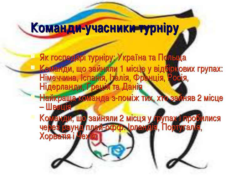 Команди-учасники турніру Як господарі турніру: Україна та Польща Команди, що ...