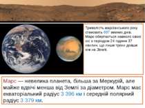 Тривалість марсіанського року становить 687 земних днів. Марс обертається нав...