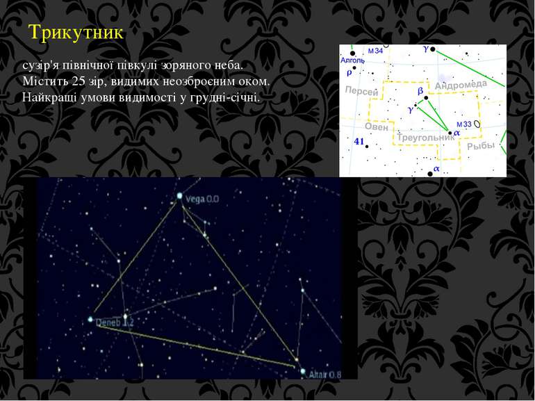 Трикутник сузір'я північної півкулі зоряного неба. Містить 25 зір, видимих не...