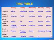 TIMETABLE Monday Tuesday Wednesday Thursday Friday Lesson 1 Maths Geography R...