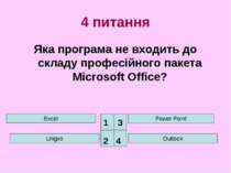 4 питання Яка програма не входить до складу професійного пакета Microsoft Off...