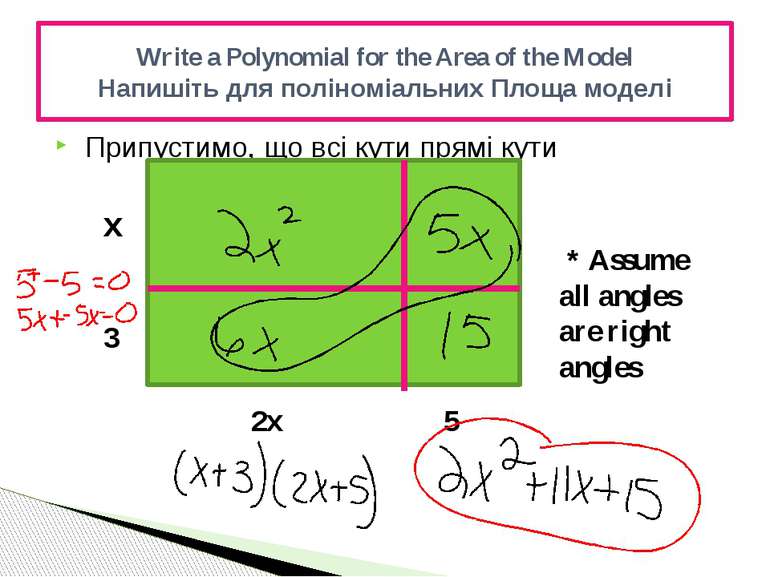 Припустимо, що всі кути прямі кути Write a Polynomial for the Area of the Mod...