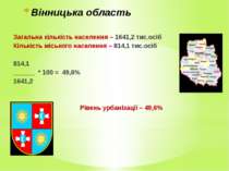 Вінницька область Загальна кількість населення – 1641,2 тис.осіб Кількість мі...