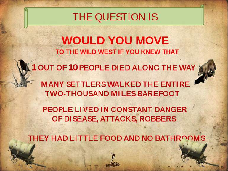 WOULD YOU MOVE TO THE WILD WEST IF YOU KNEW THAT THE QUESTION IS 1 OUT OF 10 ...