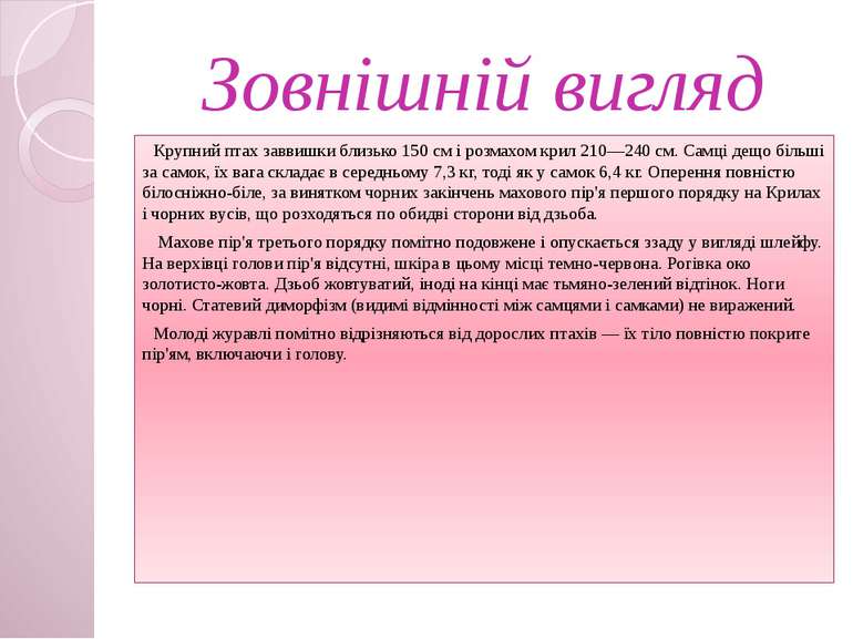 Зовнішній вигляд Крупний птах заввишки близько 150 см і розмахом крил 210—240...