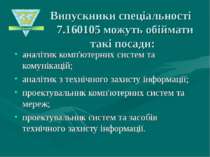 Випускники спеціальності 7.160105 можуть обіймати такі посади: аналітик комп'...