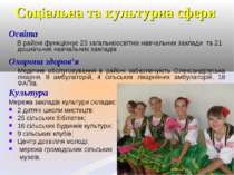 Соціальна та культурна сфери Освіта В районі функціонує 23 загальноосвітніх н...