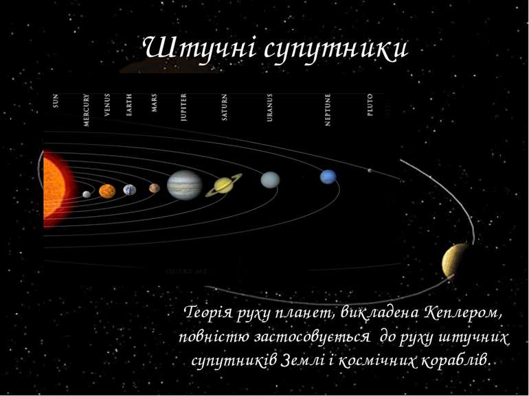 Штучні супутники Теорія руху планет, викладена Кеплером, повністю застосовуєт...