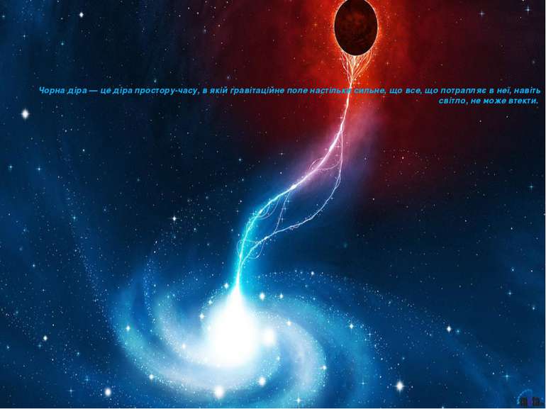 Чорна діра — це діра простору-часу, в якій гравітаційне поле настільки сильне...