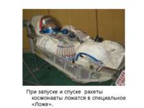 При запуску і узвозі ракети космонавти лягають в спеціальне «Ложе».
