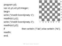 program p3; var x1,y1,x2,y2:integer; begin write (‘Vvedit koordynaty 1’); rea...