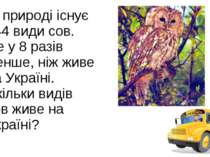 У природі існує 144 види сов. Це у 8 разів менше, ніж живе на Україні. Скільк...