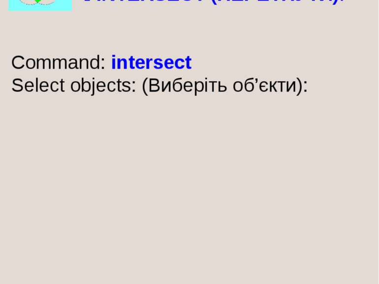 Command: intersect Select objects: (Виберіть об’єкти): INTERSECT (ПЕРЕТНУТИ).