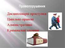 Правопорушення Дисциплінарні проступки Цивільно-правові Адміністративні Кримі...