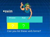 swim ? ? Can you list these verb forms? Present Past swims swam