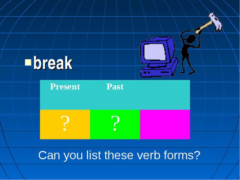 break Can you list these verb forms? Present Past ? ?