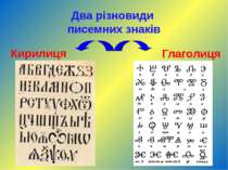 Два різновиди писемних знаків Кирилиця Глаголиця