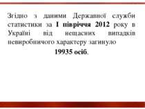 Згідно з даними Державної служби статистики за І півріччя 2012 року в Україні...