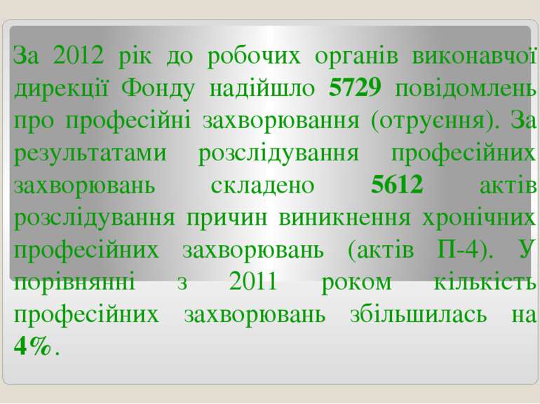 За 2012 рік до робочих органів виконавчої дирекції Фонду надійшло 5729 повідо...