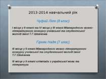 2013-2014 навчальний рік Чуфай Ліля (8 клас) І місце у ІІ етапі та ІV місце у...