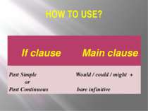 HOW TO USE? If clause Main clause Past Simple or Past Continuous Would / coul...