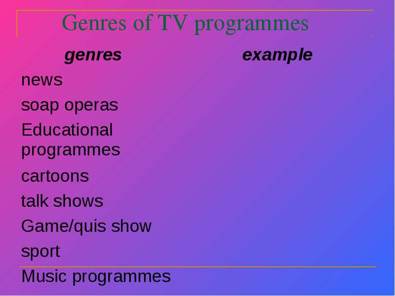 Genres of TV programmes