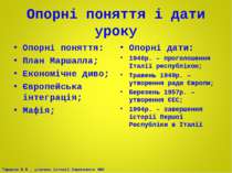 Опорні поняття і дати уроку Опорні поняття: План Маршалла; Економічне диво; Є...