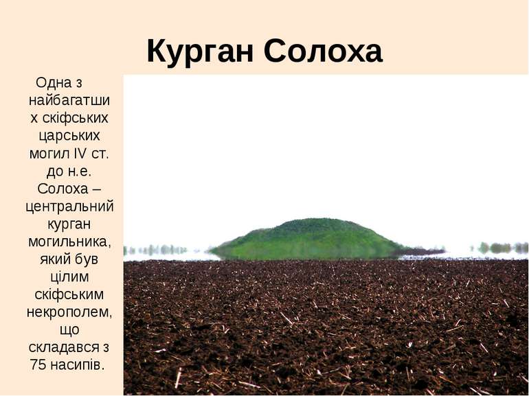 Курган Солоха Одна з найбагатших скіфських царських могил IV ст. до н.е. Соло...