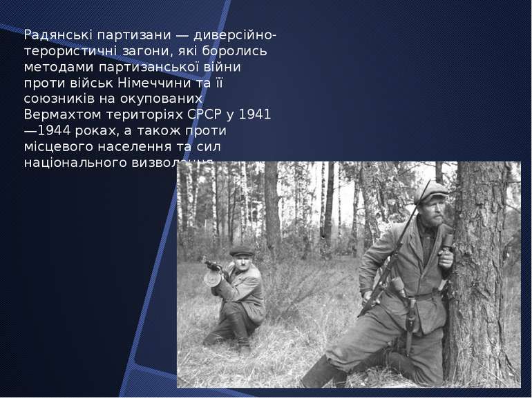 Радянські партизани — диверсійно-терористичні загони, які боролись методами п...