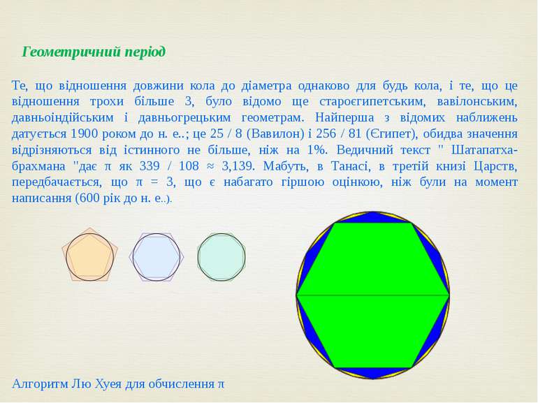 Геометричний період Те, що відношення довжини кола до діаметра однаково для б...