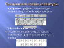 1.Алфавітно-цифрові – призначені для введення літер, символів, цифр, пропуску...