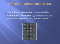 увімкнено - введення цифр; вимкнено - дублювання клавіш управління курсором і...