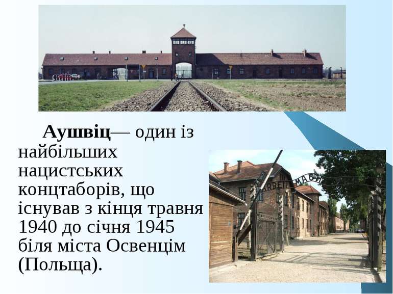 Аушвіц— один із найбільших нацистських концтаборів, що існував з кінця травня...