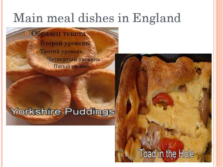 Main meal dishes in England