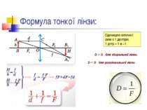 Формула тонкої лінзи: Одиницею оптичної сили є 1 діоптрія, 1 дптр = 1 м −1 . ...
