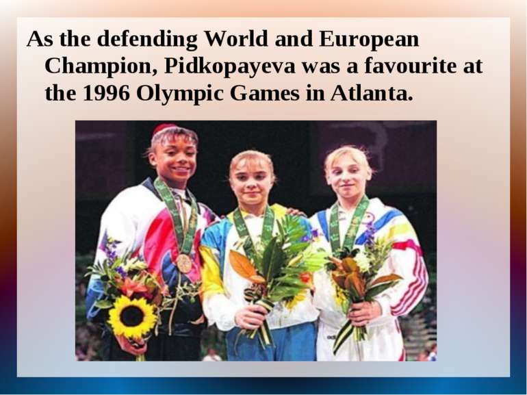 As the defending World and European Champion, Pidkopayeva was a favourite at ...