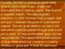 Faraday decided to reverse an experiment done by Dominique Arago. Arago had d...
